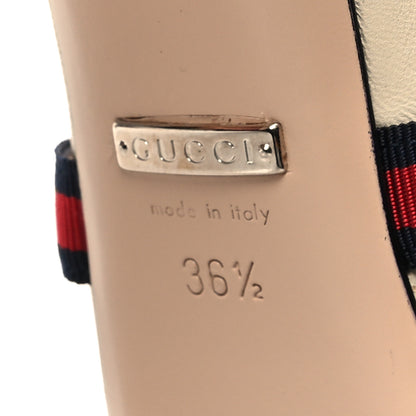 Gucci Malaga Kid Sylvie Web Cross Strap Mid-Heel Slides 36.5 Vintage White 7 of 9