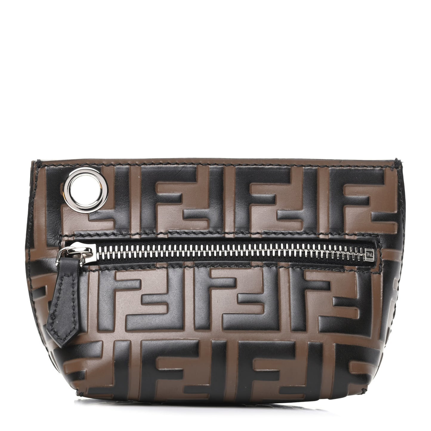 Calfskin FF 1974 Embossed Pyramid Pouch Maya Black