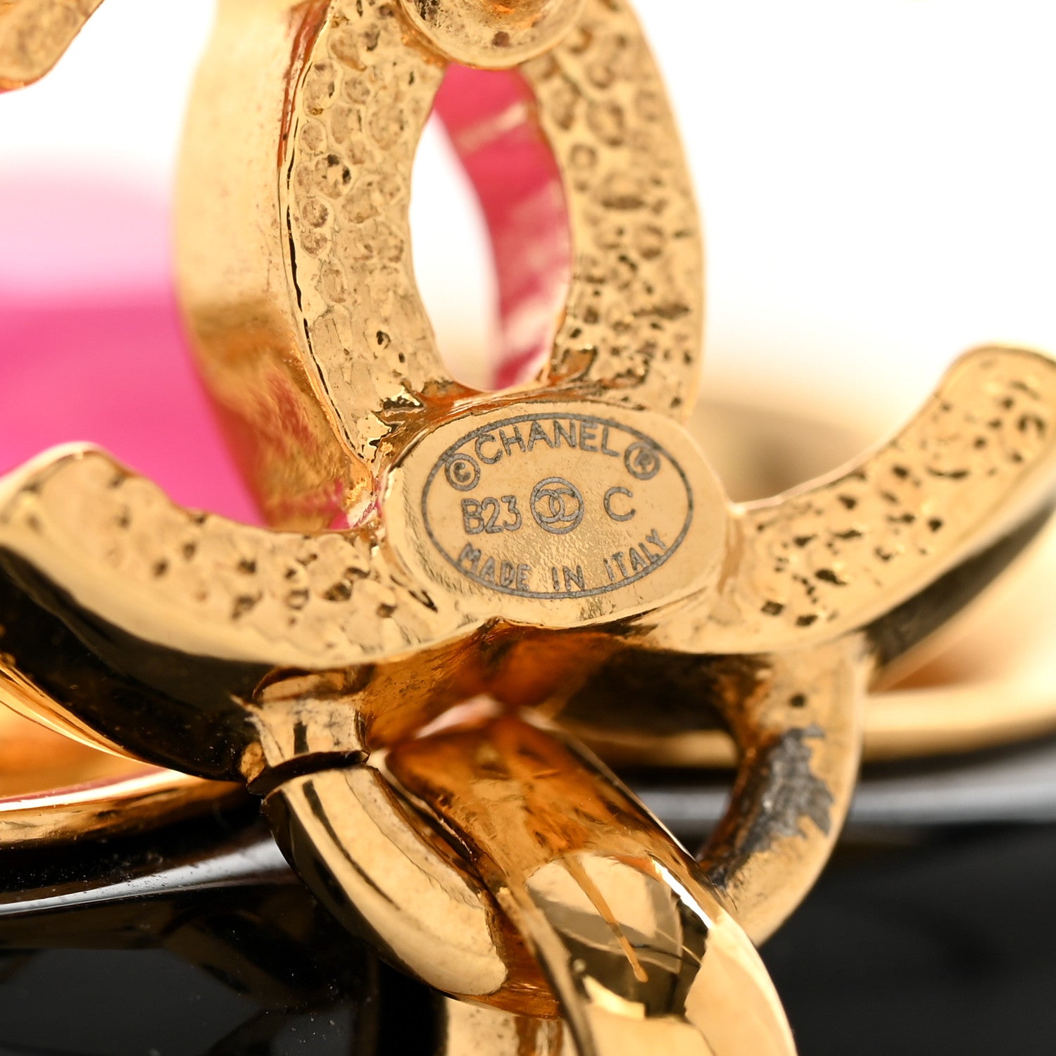 Chanel Resin Heart CC Drop Earrings Black Pink Gold 4 of 6