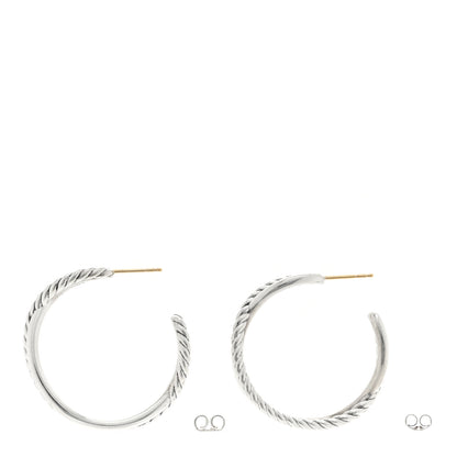 David Yurman Sterling Silver Crossover Cable Hoop Earrings 3 of 4