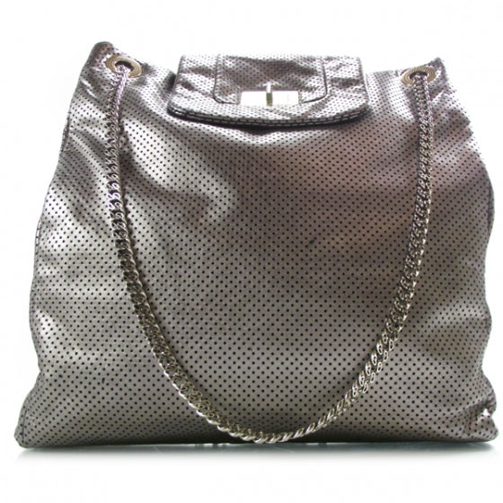 Chanel Metallic Crackled Calfskin Perforated Drill Shoulder Bag Silver 1 of 12