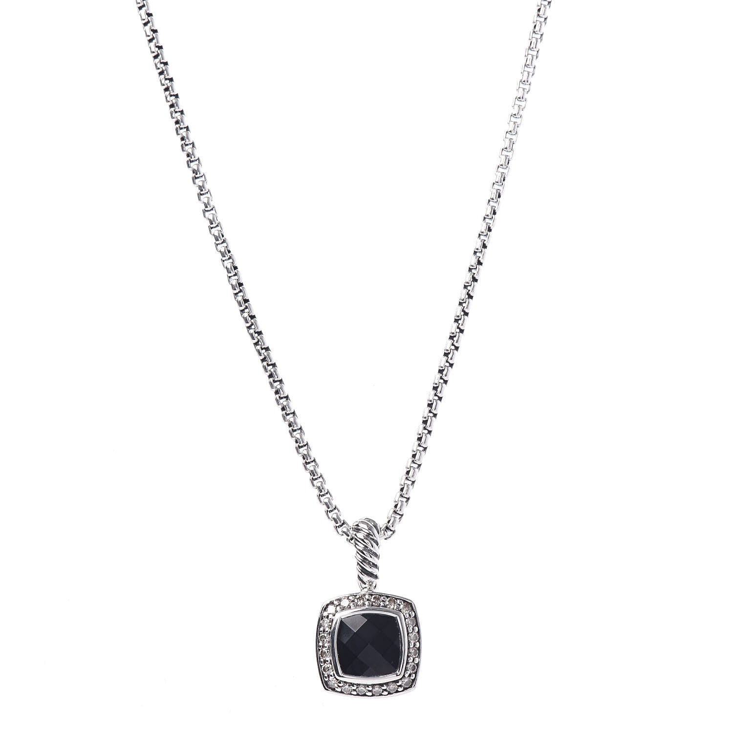 David Yurman Sterling Silver Diamond Black Onyx 7mm Petite Albion Necklace 1 of 6