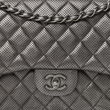 Chanel Metallic Perforated Lambskin Quilted Jumbo Double Flap Dark Silver 8 of 11