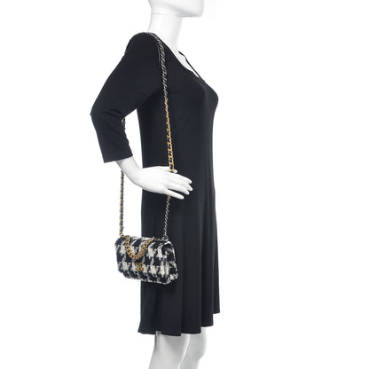 Chanel Wool Tweed Lambskin Quilted 19 Wallet On Chain WOC and Coin Purse Black White 2 of 11
