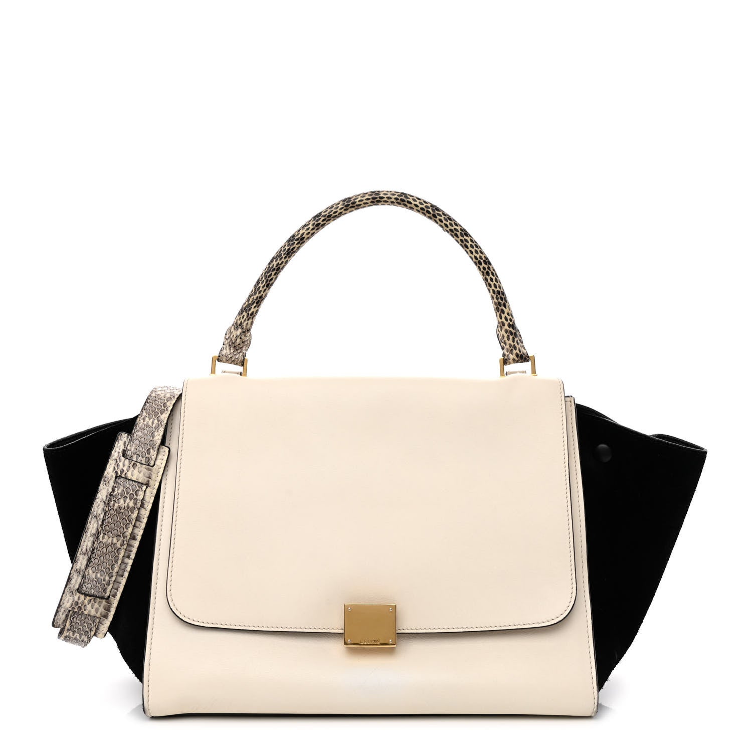 Celine Calfskin Suede Whipsnake Medium Trapeze Black White 1 of 12