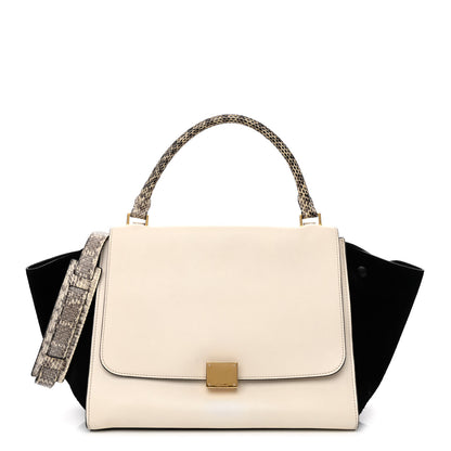 Celine Calfskin Suede Whipsnake Medium Trapeze Black White 1 of 12