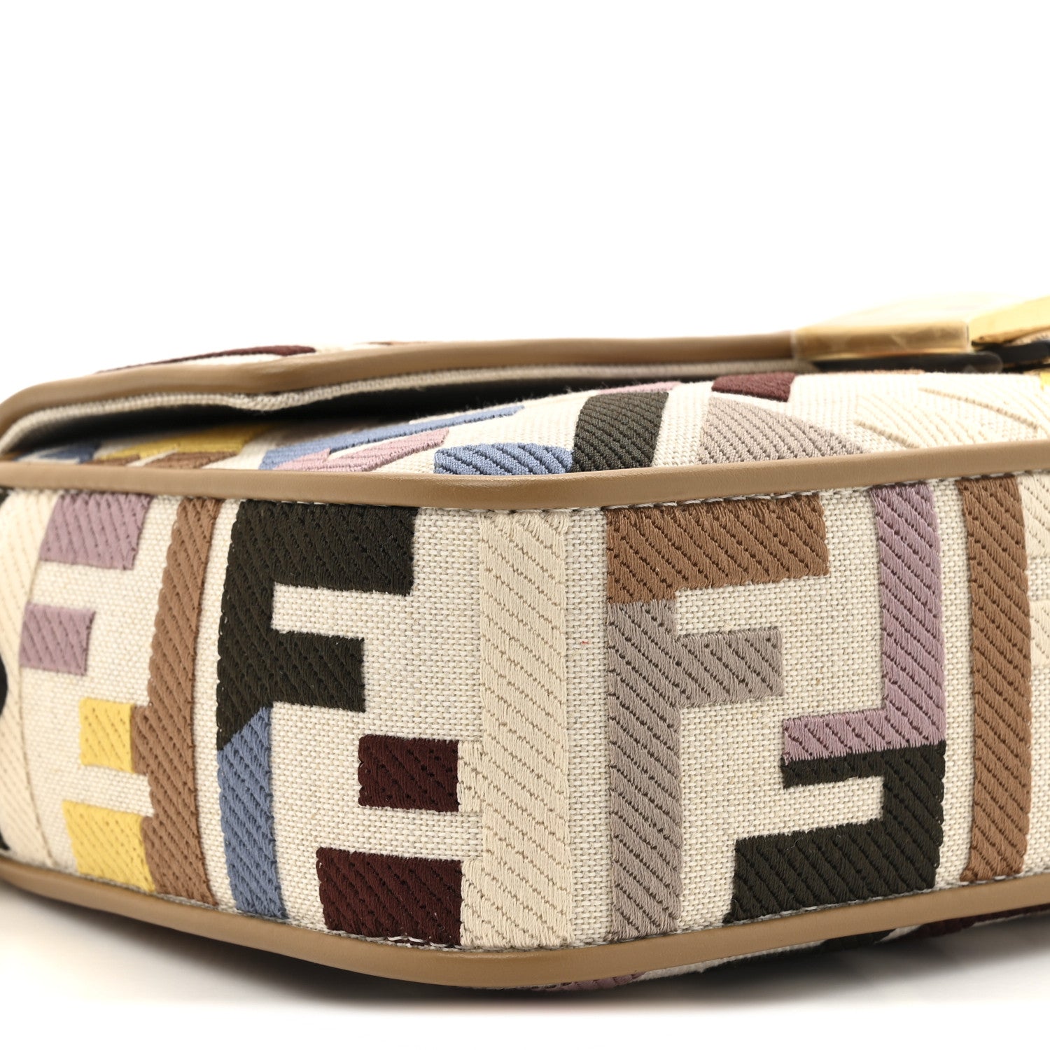 Fendi Canvas Vitello King FF Multicolor Embroidered Baguette Dusty Mauve Cappuccino Multicolor 10 of 10