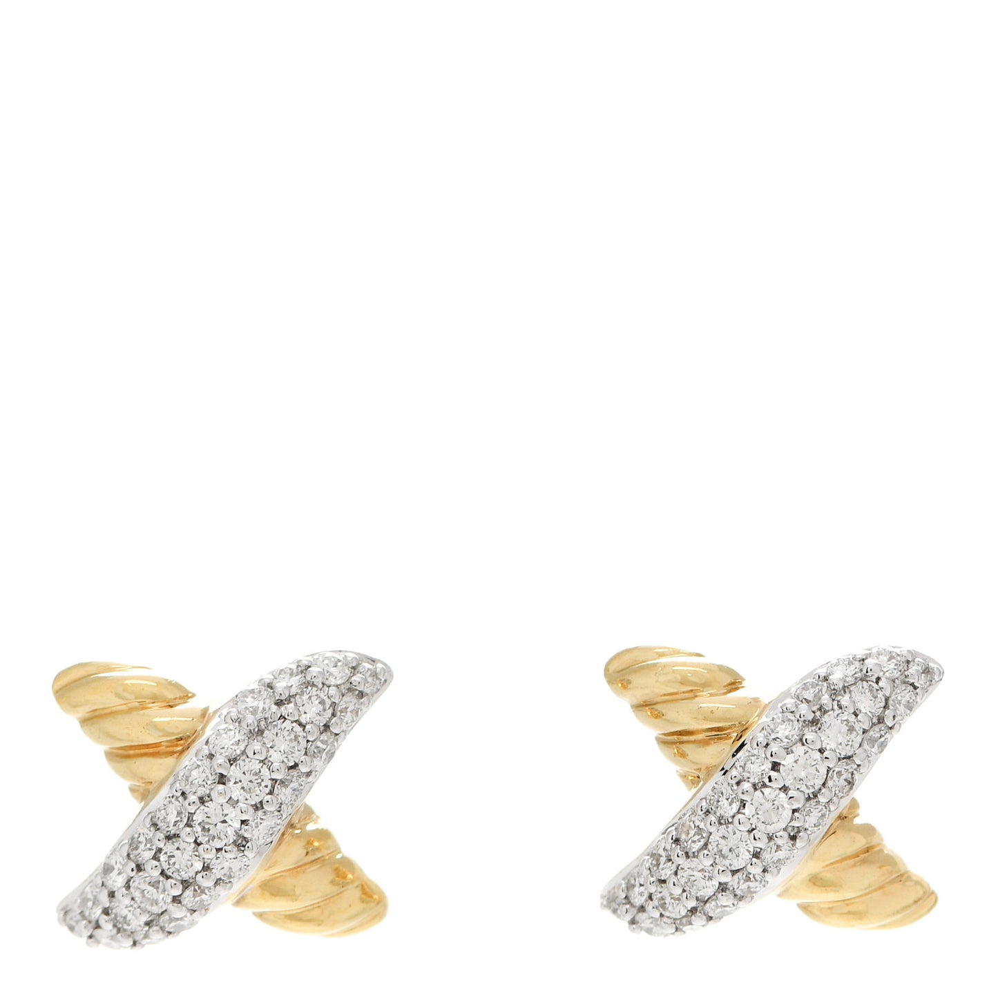 18K Yellow Gold Diamond Pave X Earrings