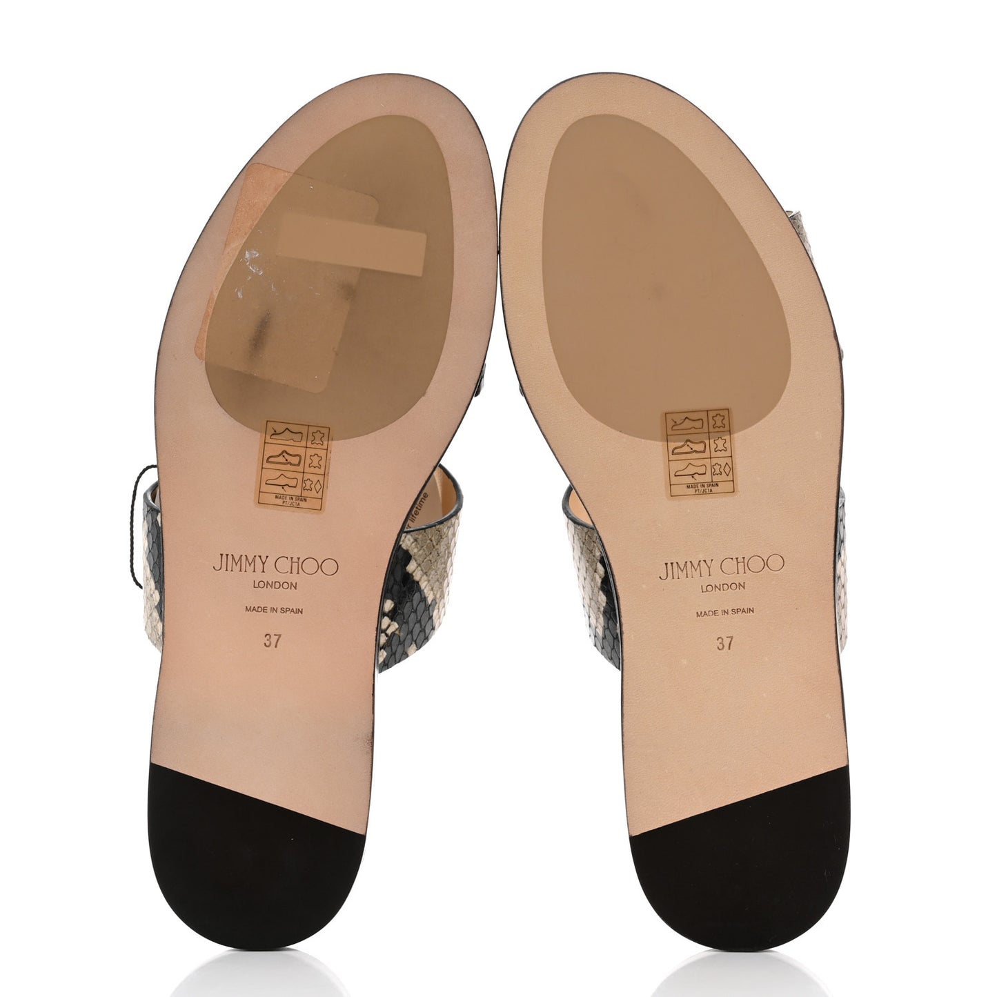 Calfskin Snake Print Atia Flat Sandals 37 Natural
