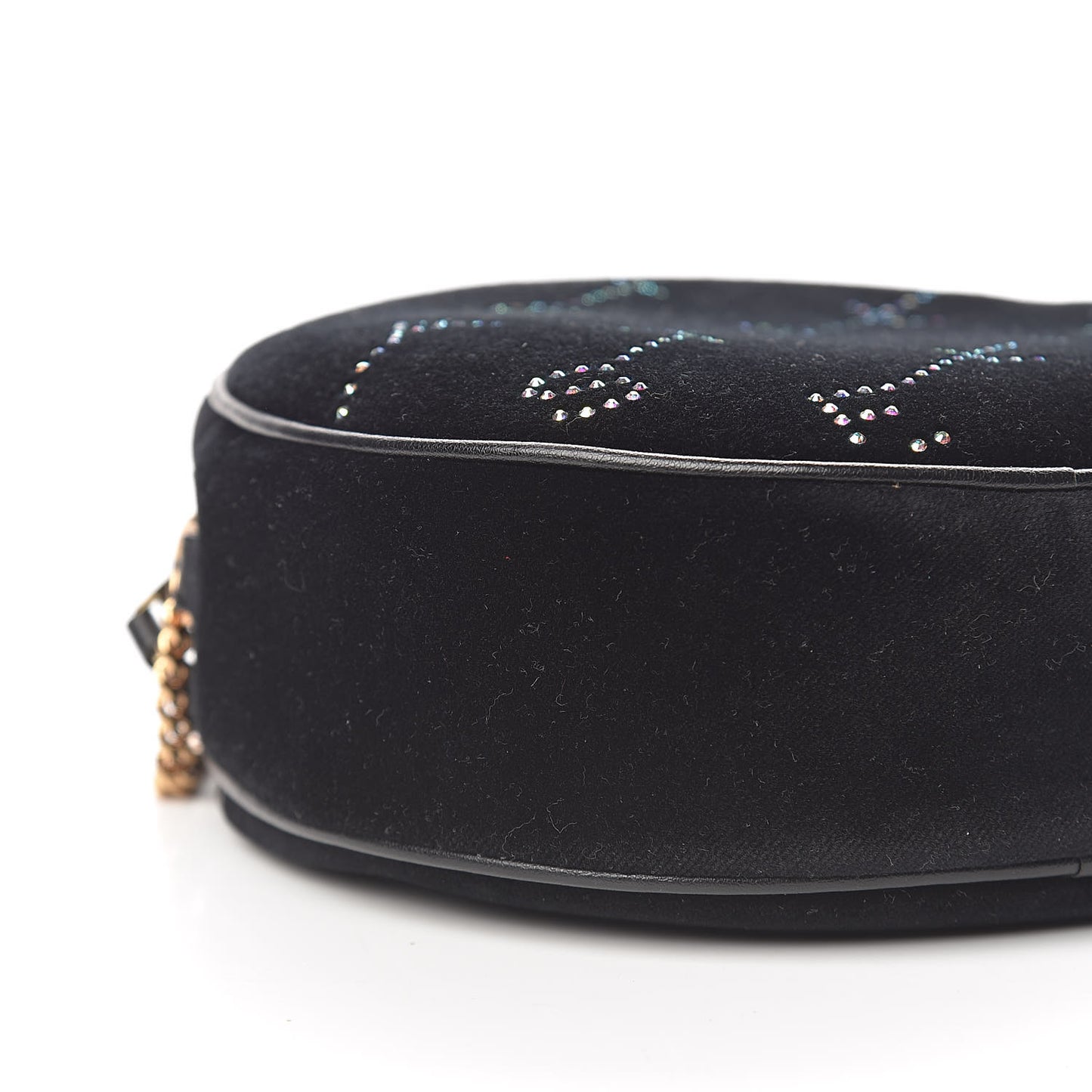 Velvet Crystal Monogram Mini Round Crossbody Bag Black
