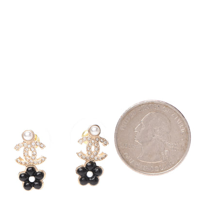 Chanel Crystal Pearl CC Flower Earrings Black Gold 2 of 5