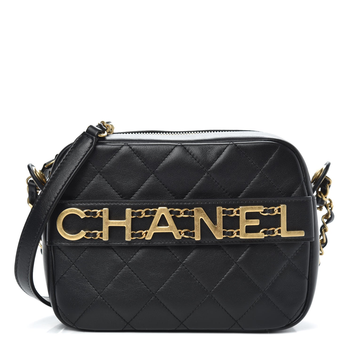 Chanel Calfskin Quilted Enchained Camera Case Bag Black 1 of 11