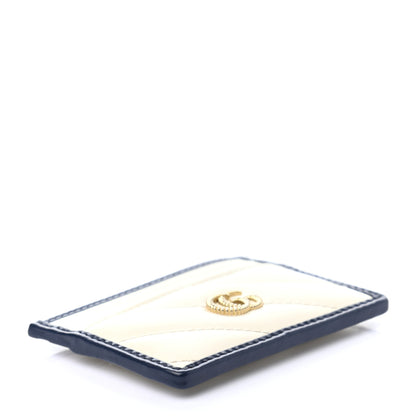 Gucci Vintage Effect Calfskin Matelasse Diagonal Torchon GG Marmont Card Holder White Blue Agata 4 of 6