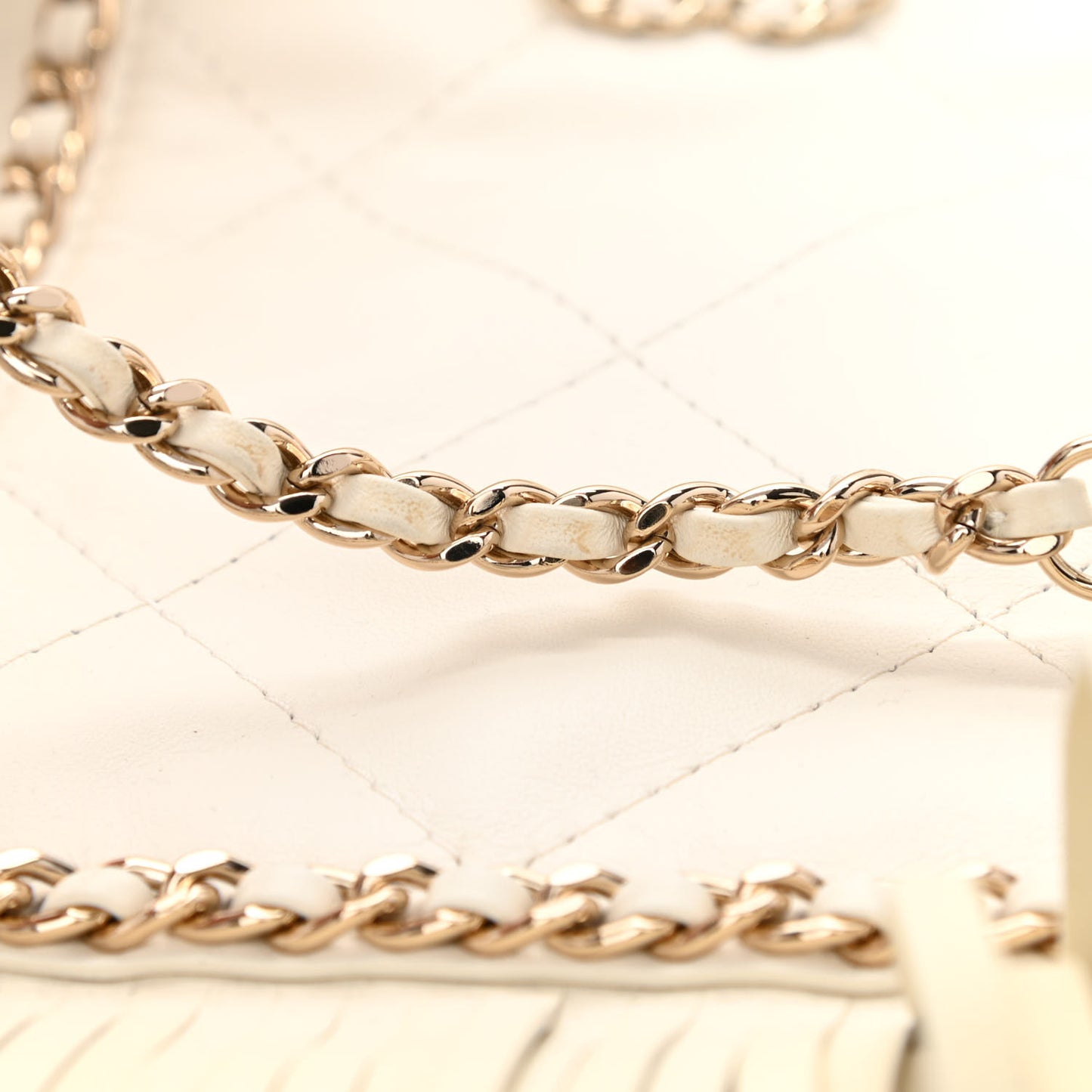 Calfskin Quilted Fringe Small Shopping Bag White