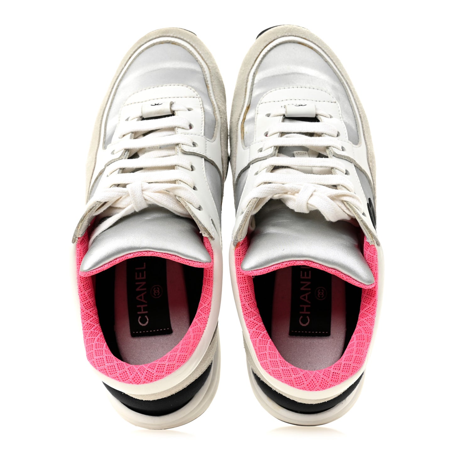 Calfskin Fabric Sneakers 36 White Silver Fluo Pink