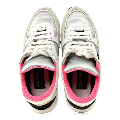 Chanel Calfskin Fabric Sneakers 36 White Silver Fluo Pink 2 of 14