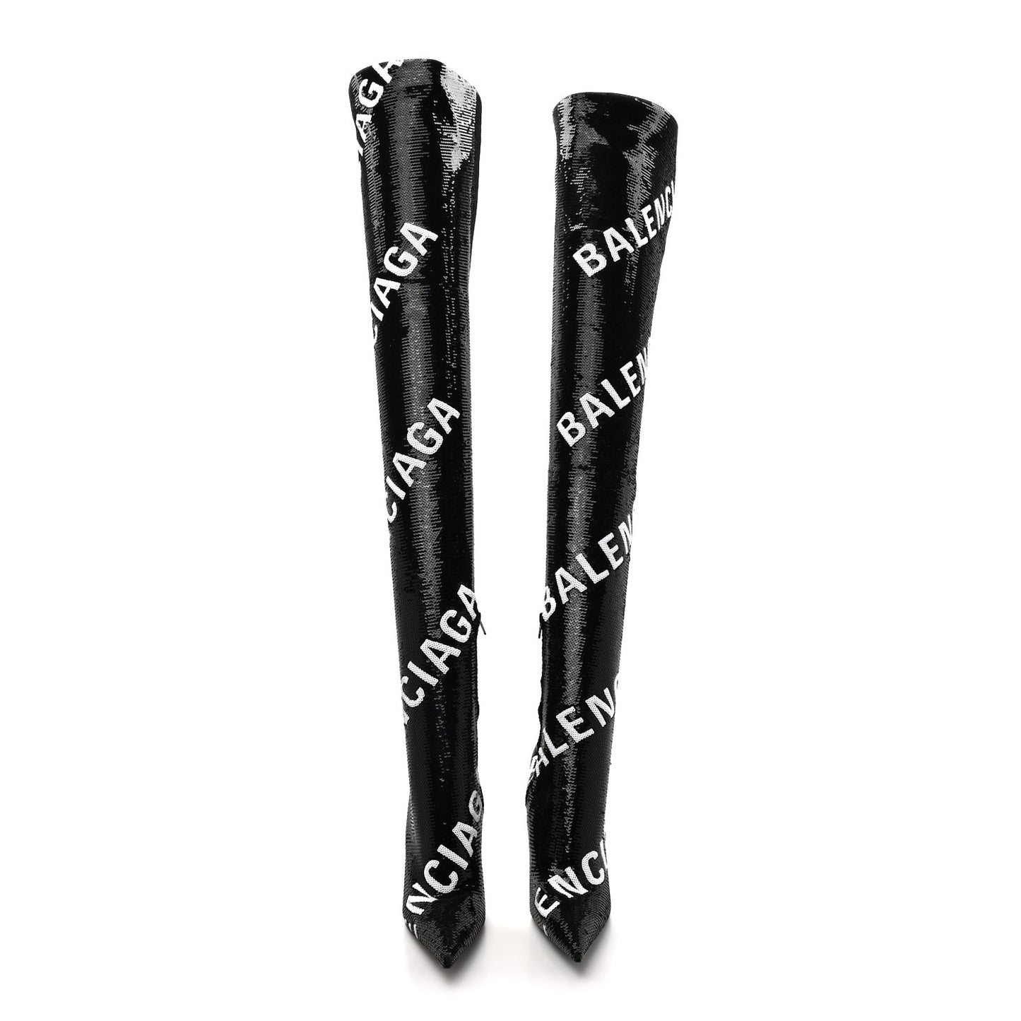 Sequin Spandex Logo 110mm Knife Thigh High Boots 37 Black