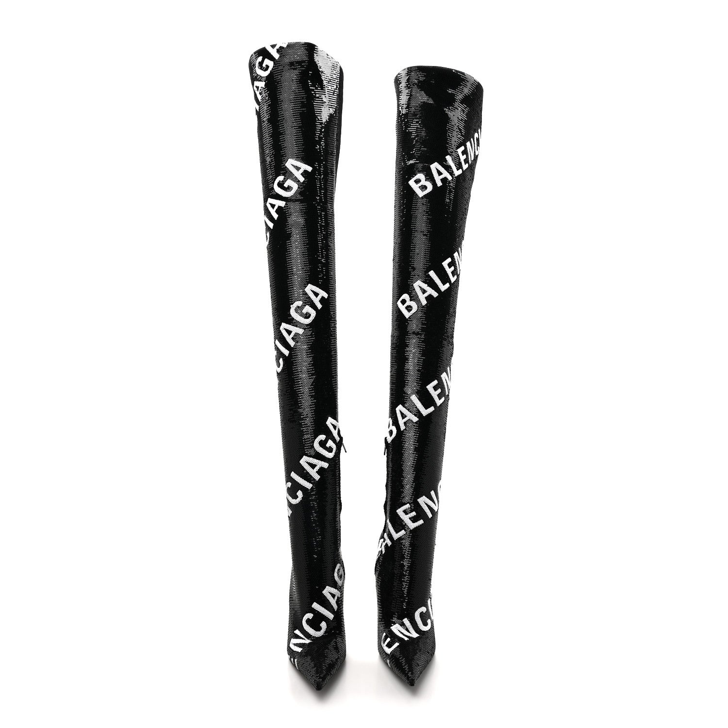Balenciaga Sequin Spandex Logo 110mm Knife Thigh High Boots 37 Black 2 of 9