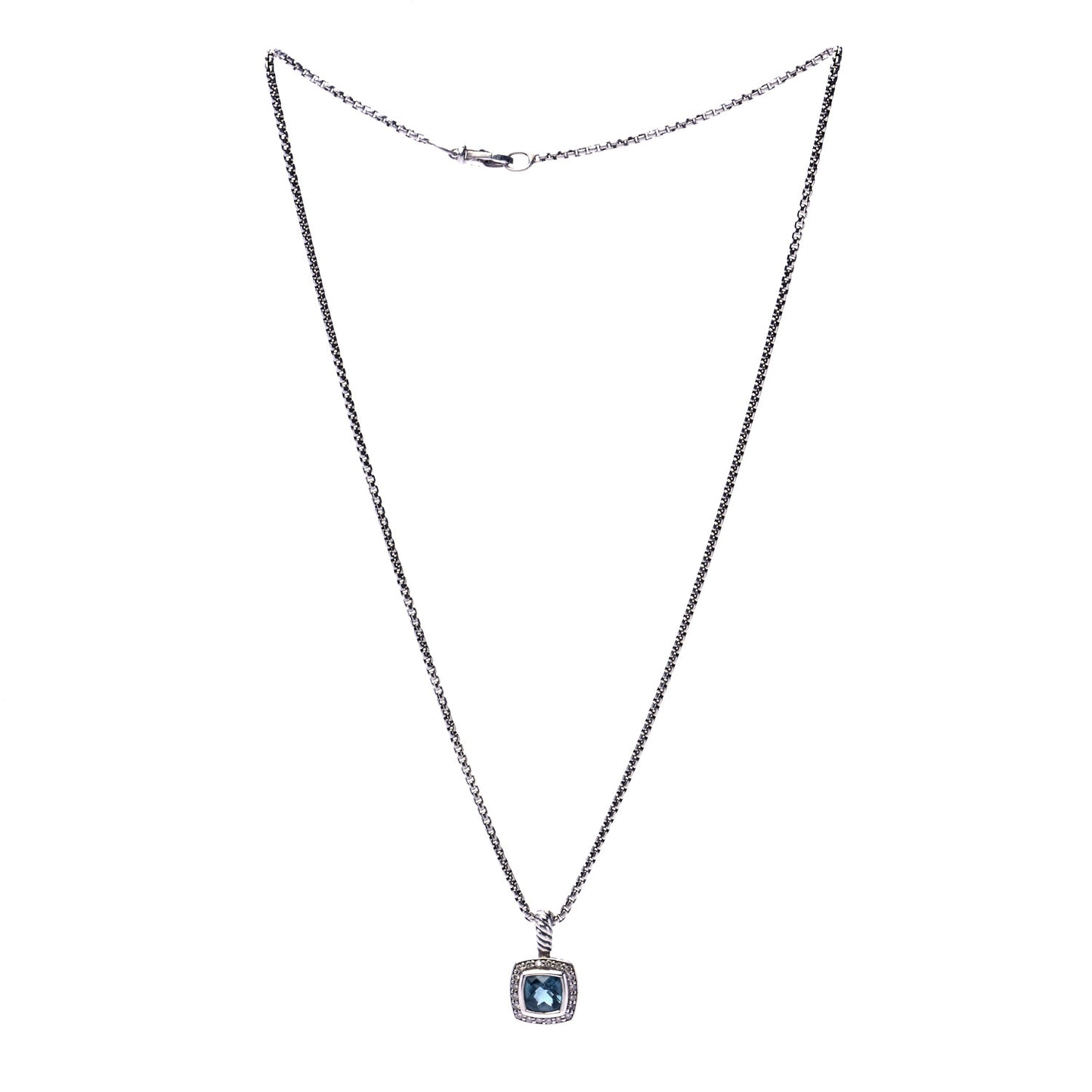 Sterling Silver Diamond Hampton Blue Topaz 7mm Petite Albion Pendant Necklace
