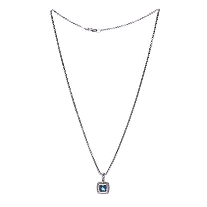 David Yurman Sterling Silver Diamond Hampton Blue Topaz 7mm Petite Albion Pendant Necklace 3 of 7