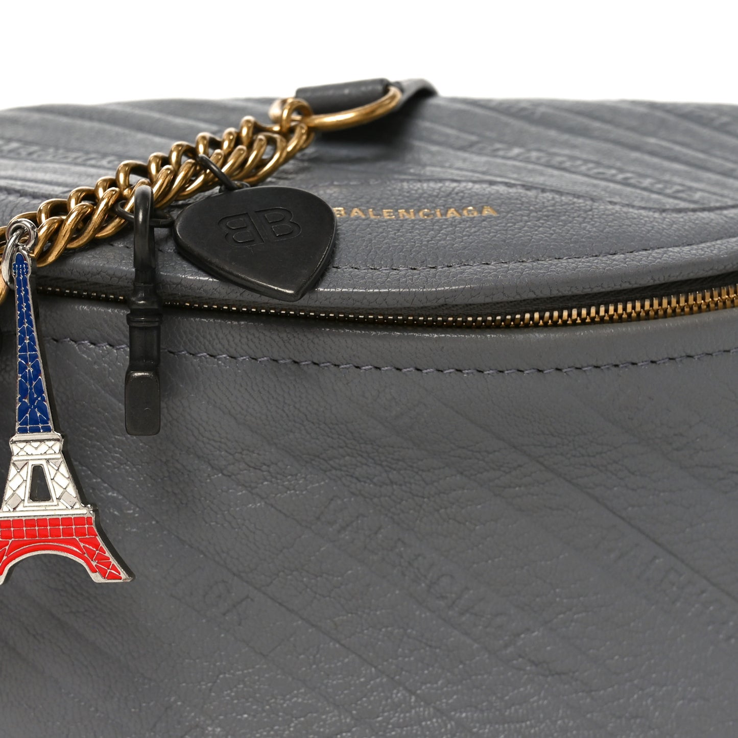 Shiny Goatskin Allover Logo Embossed XS Souvenir Belt Bag Gris