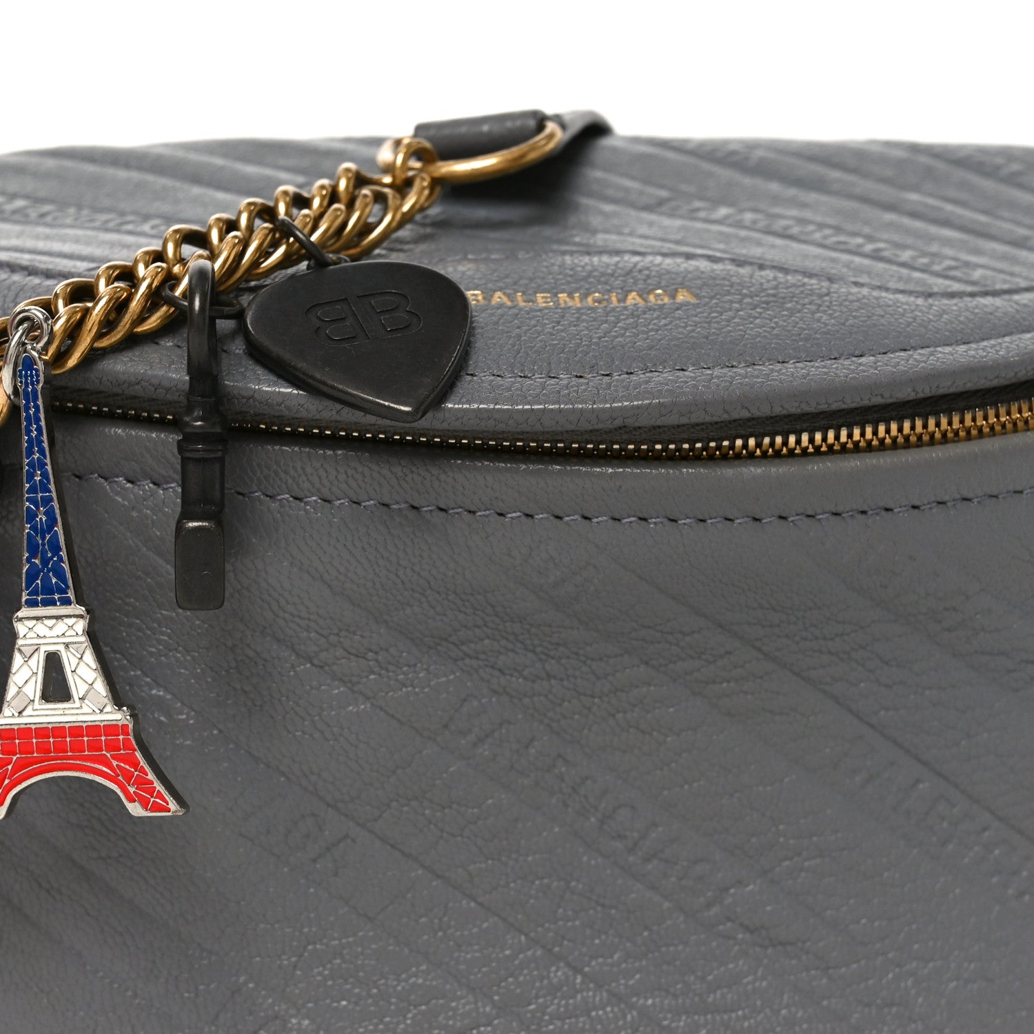 Balenciaga Shiny Goatskin Allover Logo Embossed XS Souvenir Belt Bag Gris 7 of 9