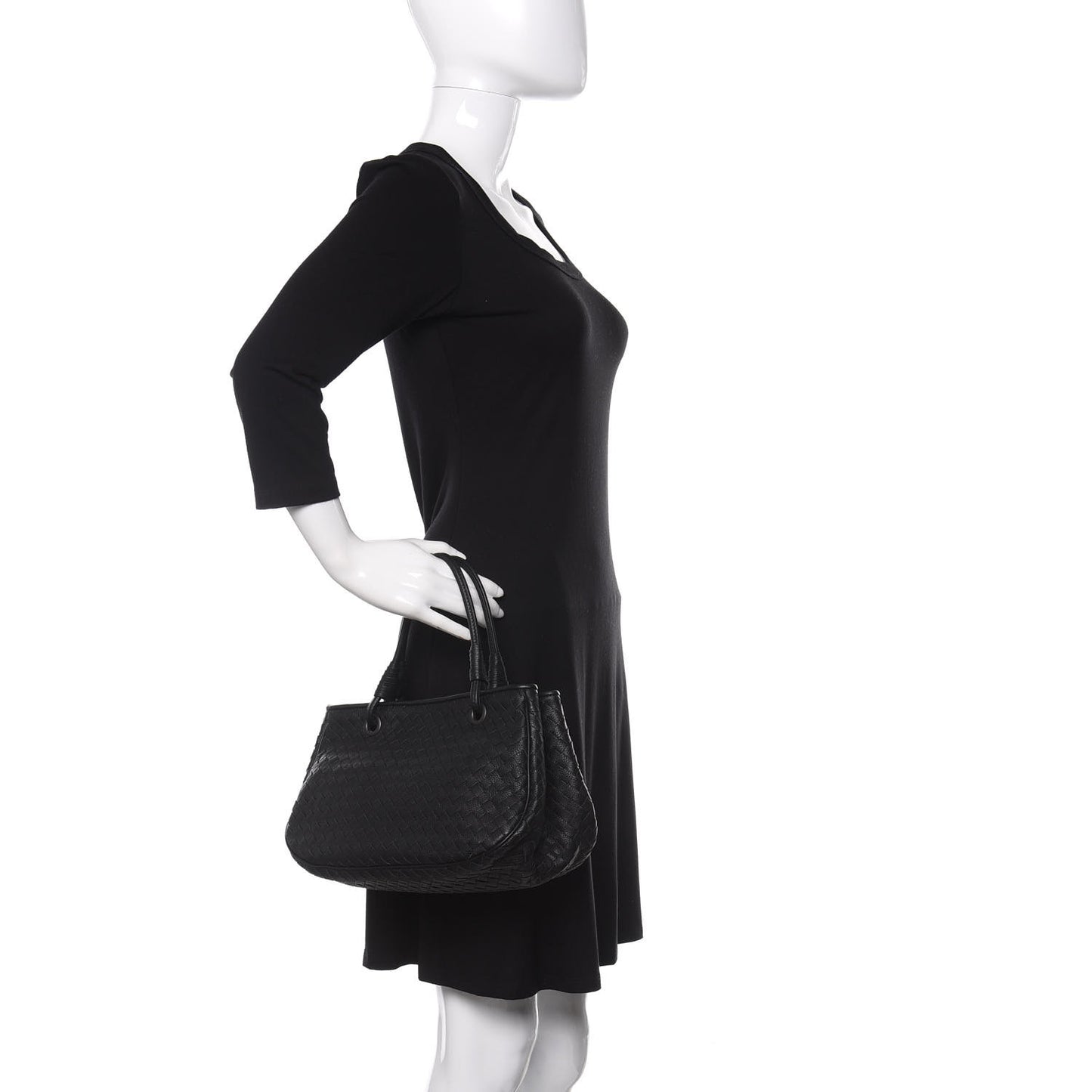 Grainy Calfskin Intrecciato Woven Tote Black