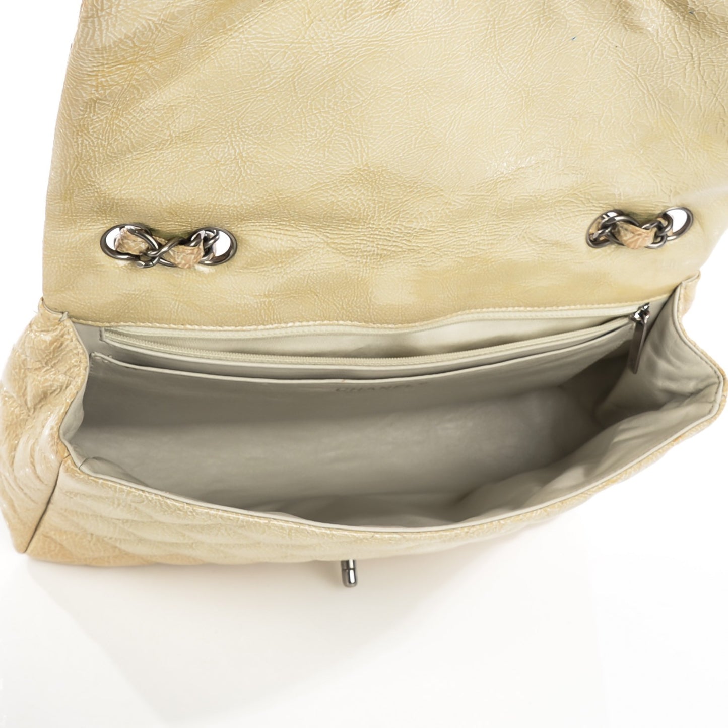 Crinkled Patent Quilted Jumbo Single Flap Light Beige
