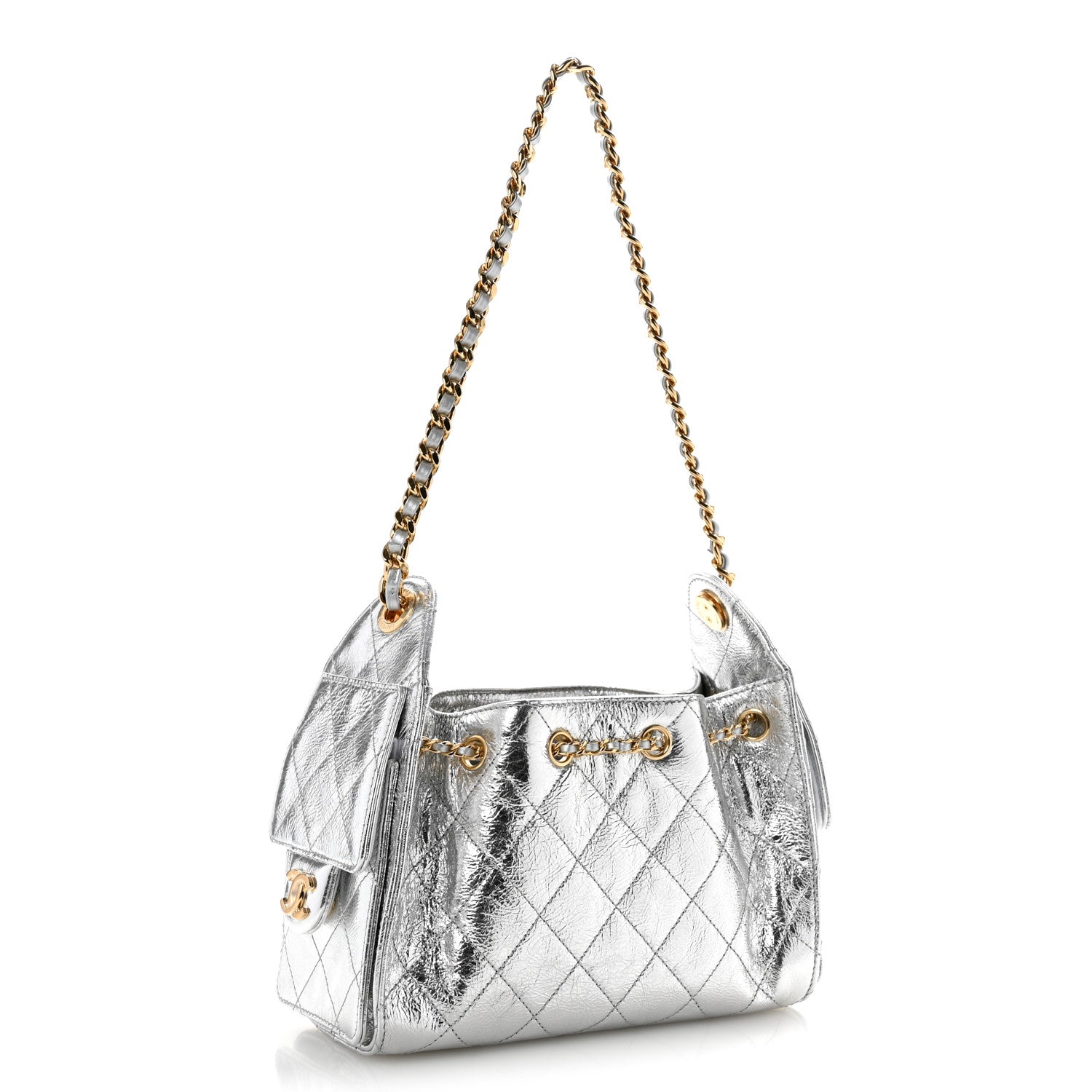 Chanel Metallic Aged Calfskin Quilted Mini Chanel 25 Handbag Silver 3 of 10