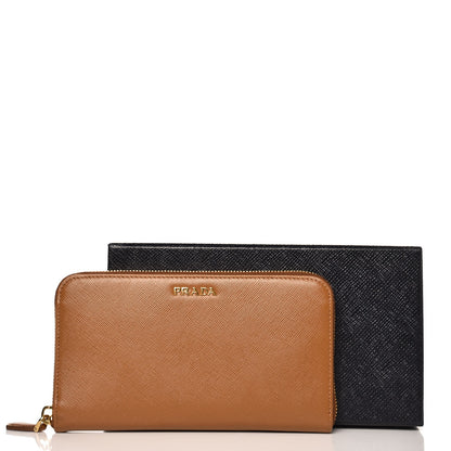 Prada Saffiano Double Zip Around Wallet Caramel Fuoco 8 of 8
