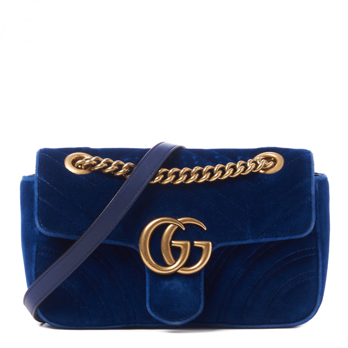 Velvet Matelasse Mini GG Marmont Shoulder Bag Cobalt Blue
