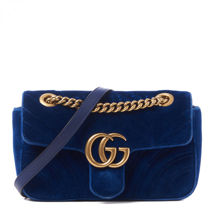 Gucci Velvet Matelasse Mini GG Marmont Shoulder Bag Cobalt Blue 1 of 10