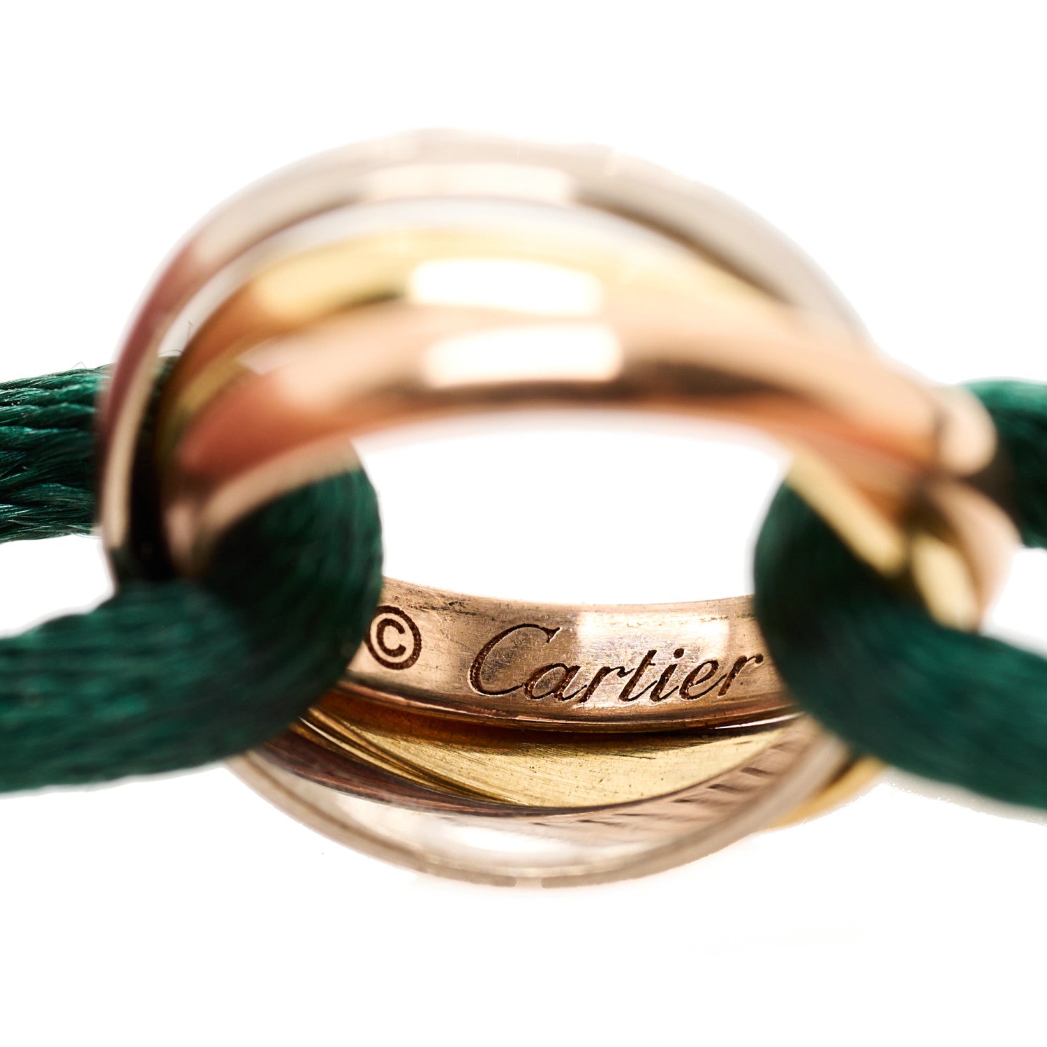 Cartier 18K Pink Yellow White Gold Trinity Adjustable Cord Bracelet Green 4 of 6