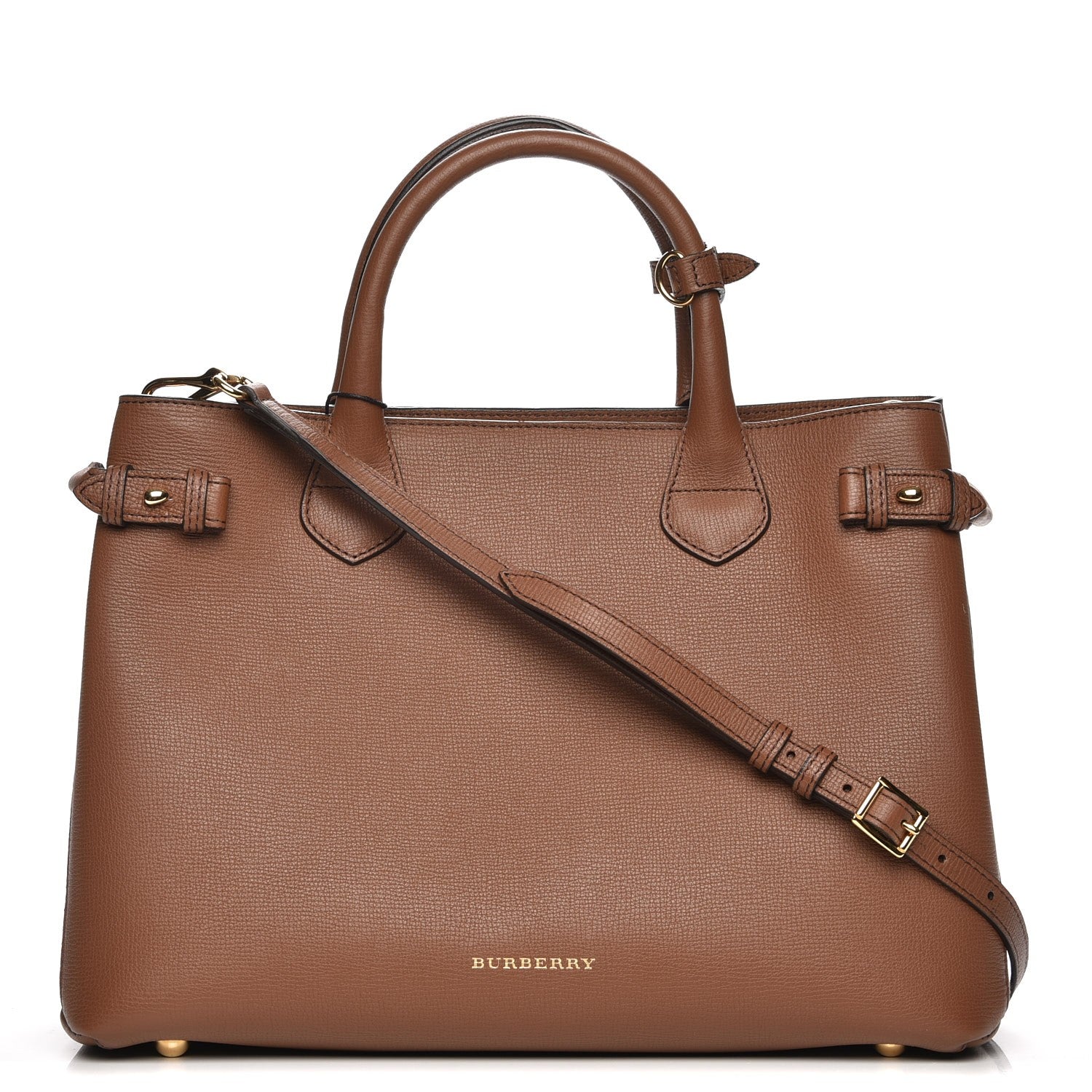 Burberry Grainy Calfskin House Check Medium Banner Tote Tan 1 of 9
