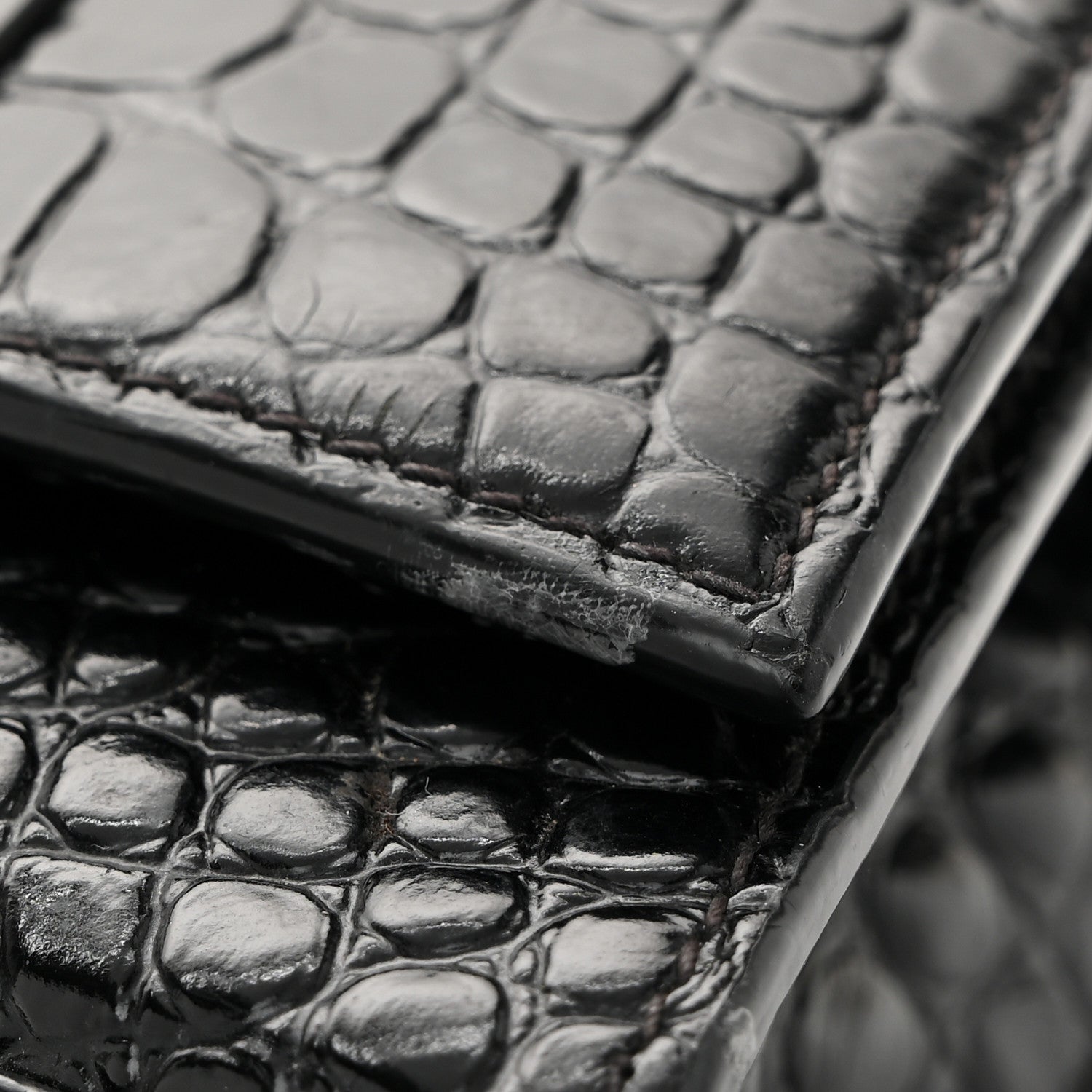 Balenciaga Shiny Calfskin Monochrome Crocodile Embossed Hourglass Chain Bag Black 11 of 13
