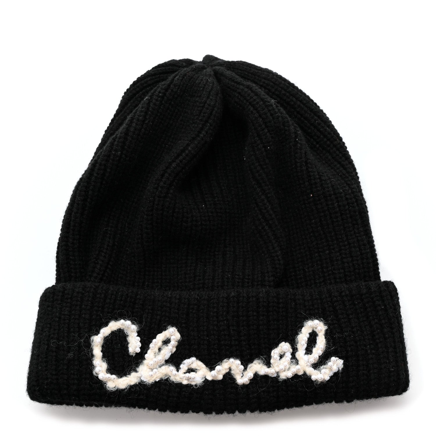 Chanel Cashmere Logo Beanie Hat Black White 1 of 5