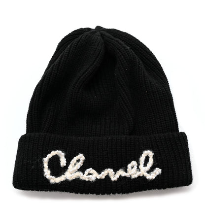 Chanel Cashmere Logo Beanie Hat Black White 1 of 5