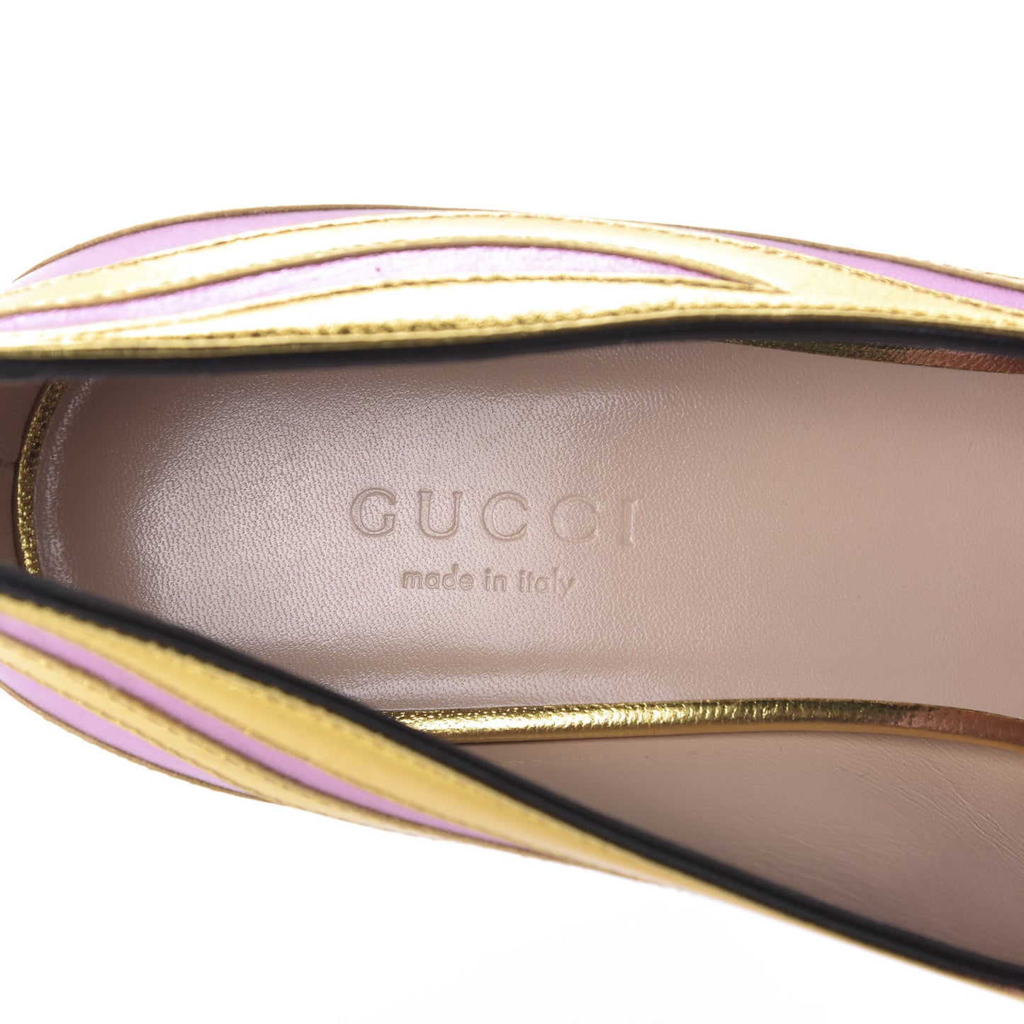 Metallic Nappa Inlay GG Marmont Fringe 50mm Loafer Pumps 36.5 Oro Vecchio Rosa