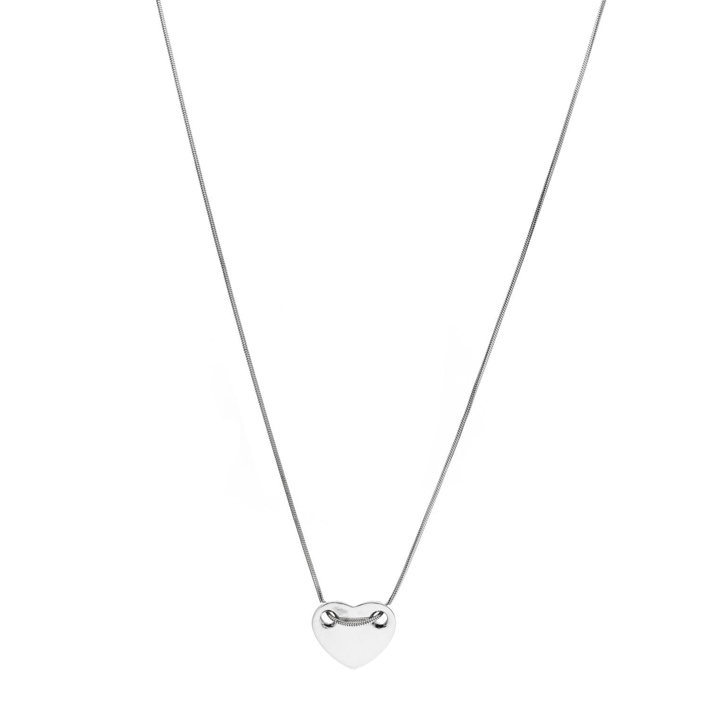 Sterling Silver Flat Heart Pendant Necklace