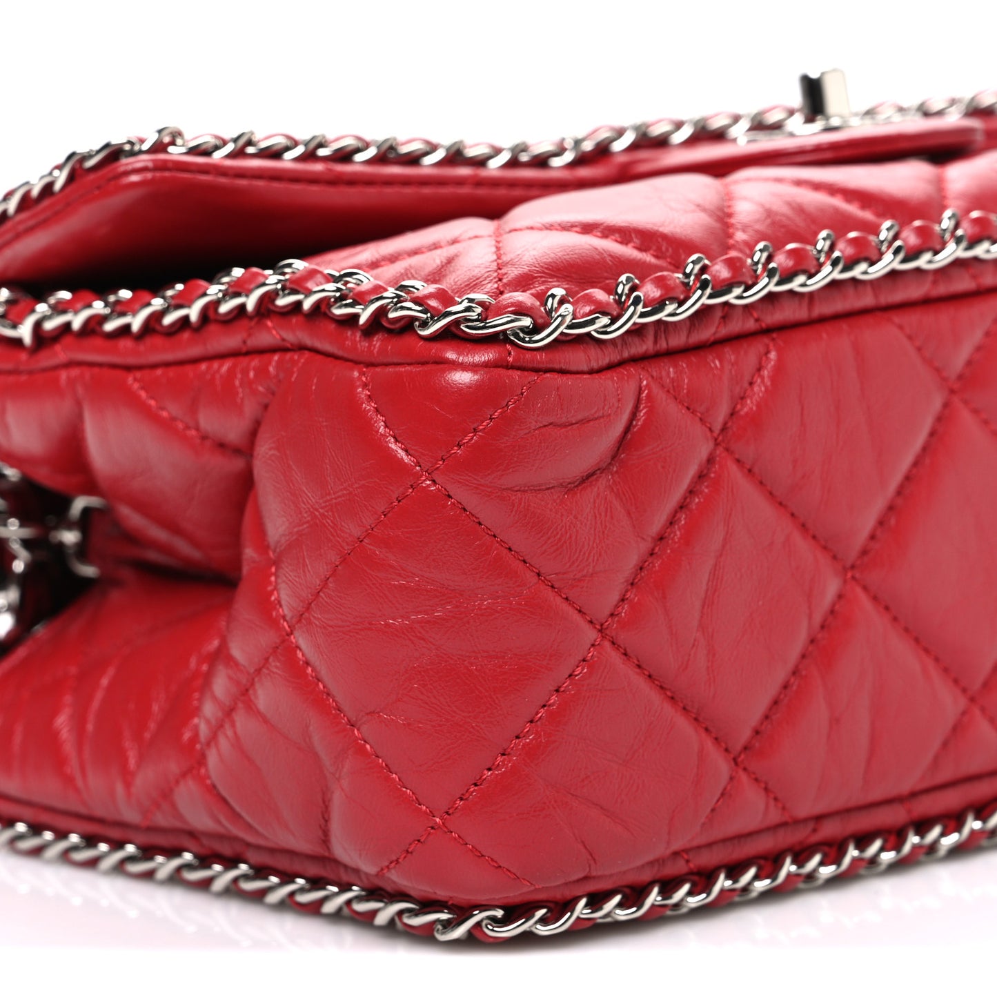 Crumpled Calfskin Medium Chain All Over Flap Red