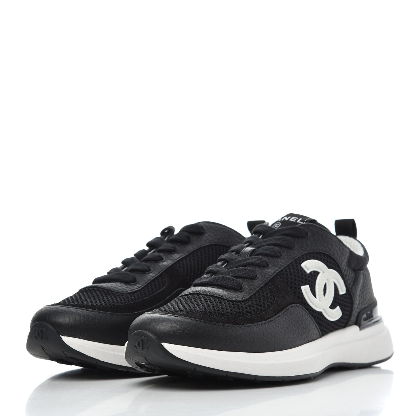 Calfskin Mesh Lycra Suede Womens Logo Sneakers 38.5 Black