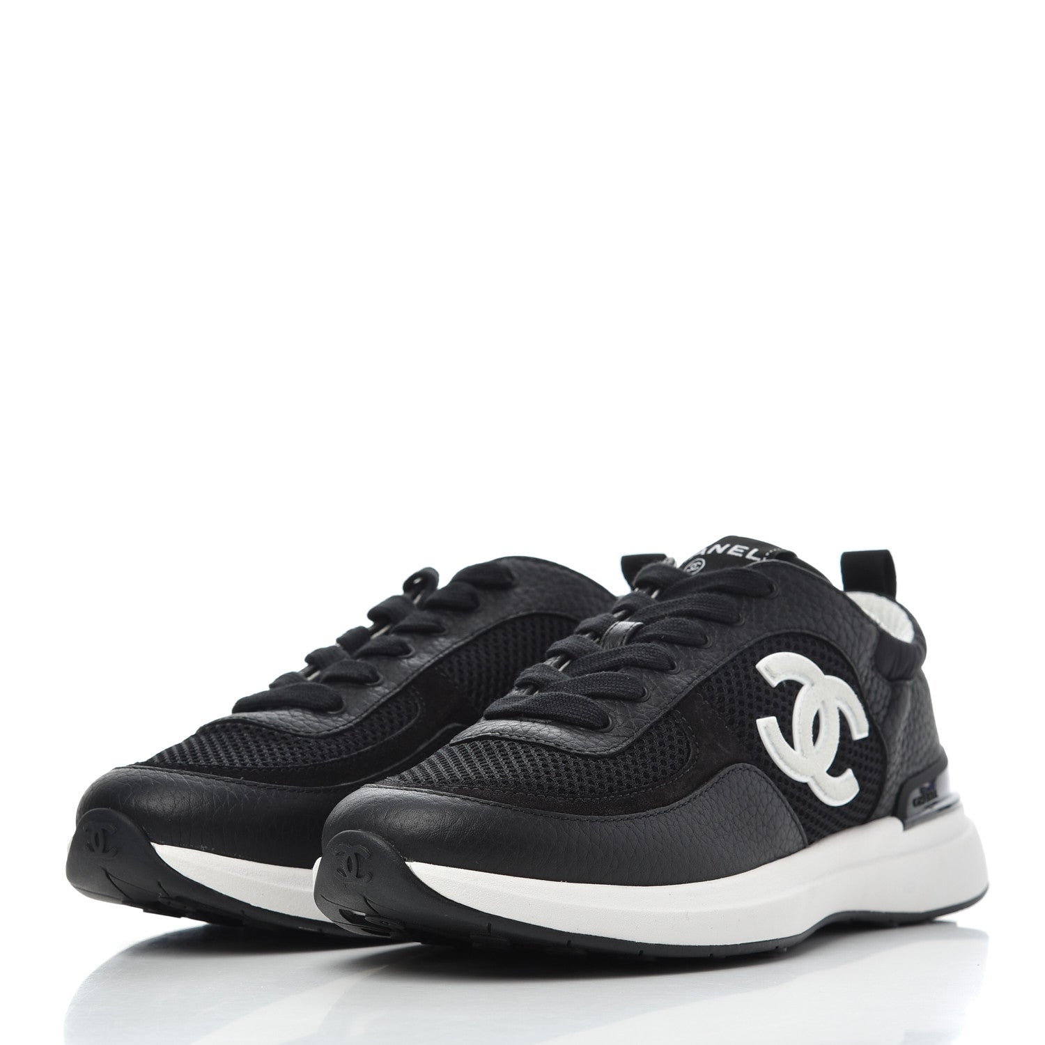 Chanel Calfskin Mesh Lycra Suede Womens Logo Sneakers 38.5 Black 3 of 9