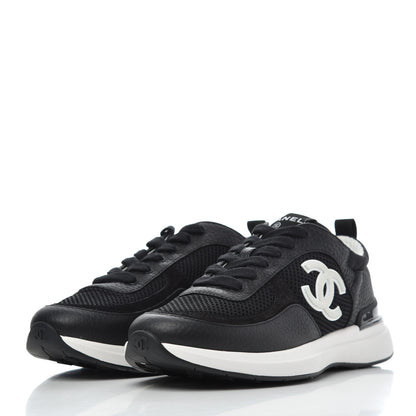 Chanel Calfskin Mesh Lycra Suede Womens Logo Sneakers 38.5 Black 3 of 9