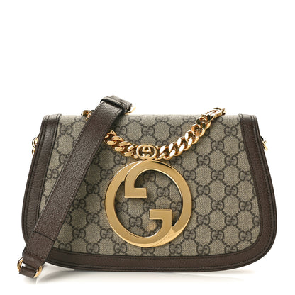 Gucci GG Supreme Monogram Textured Dollar Calfskin Blondie Chain Shoulder Flap Bag Beige Ebony New Acero 1 of 10