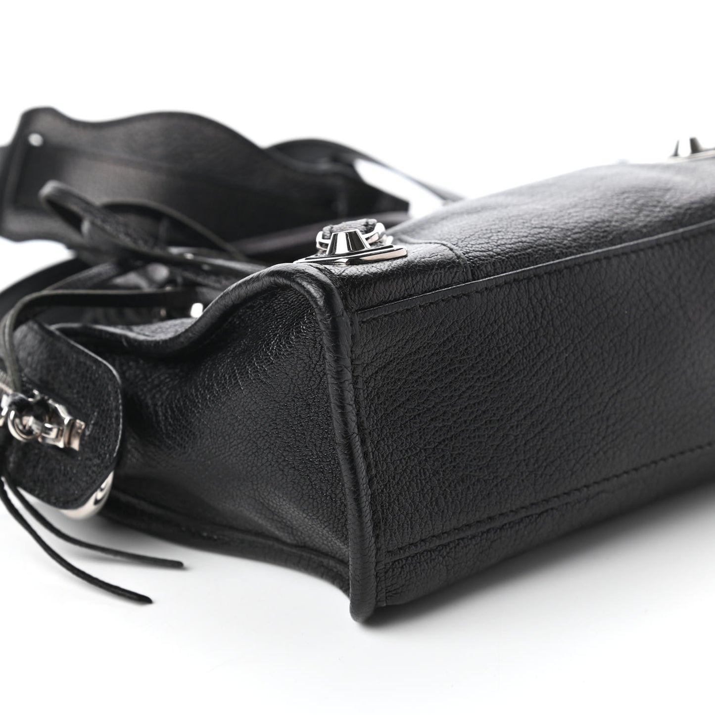 Chevre Silver Metallic Edge Hardware Mini City Black