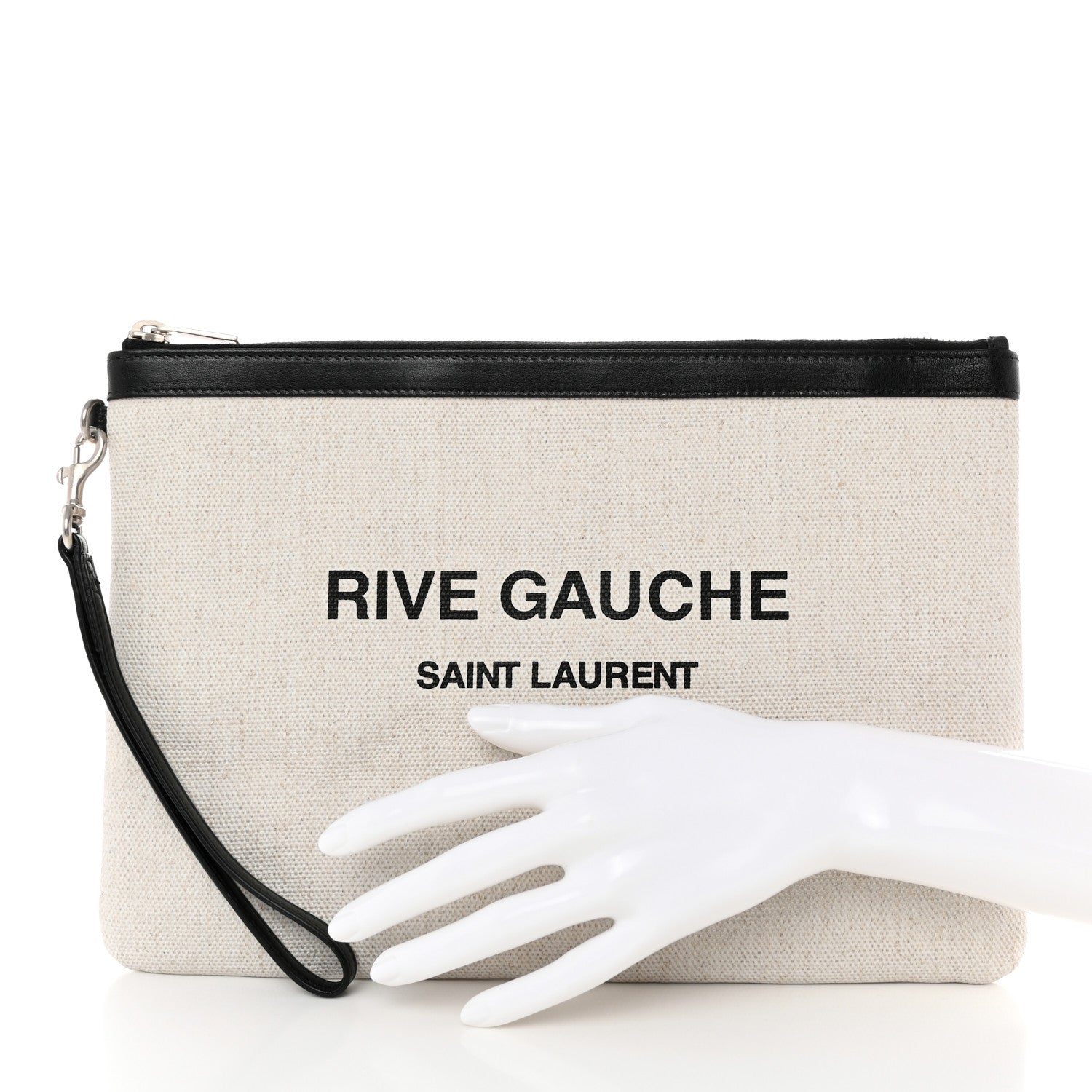 Saint Laurent Linen Canvas Rive Gouche Zipped Pouch Optic White 2 of 10