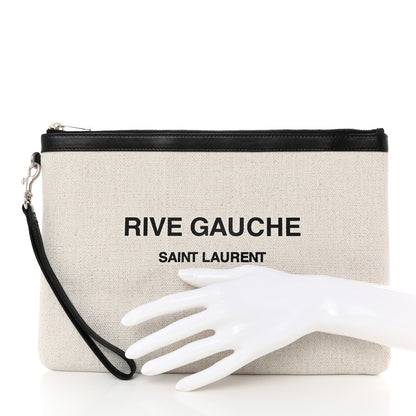 Saint Laurent Linen Canvas Rive Gouche Zipped Pouch Optic White 2 of 10