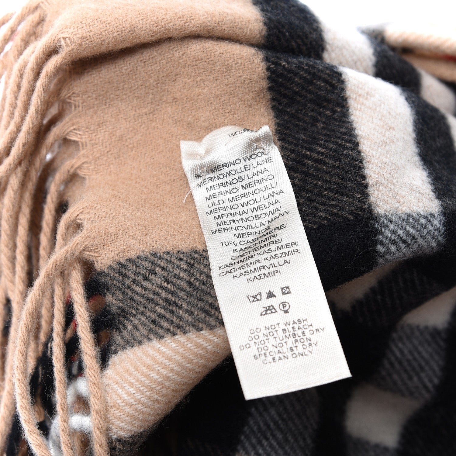 Burberry Cashmere Wool Classic Check Infinity Fringe Scarf Camel 4 of 5