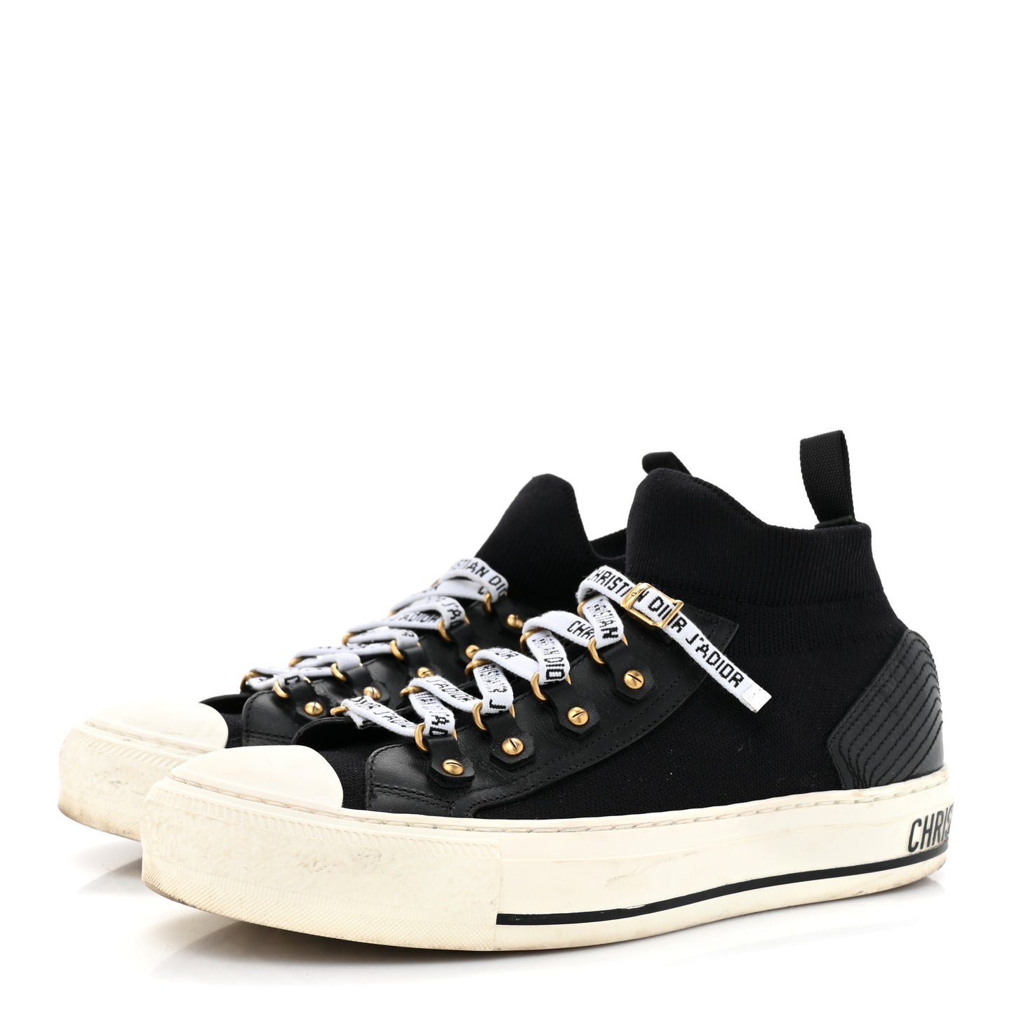 Technical Knit Calfskin Womens Walk'N'Dior High Top Sneakers 38.5 Black