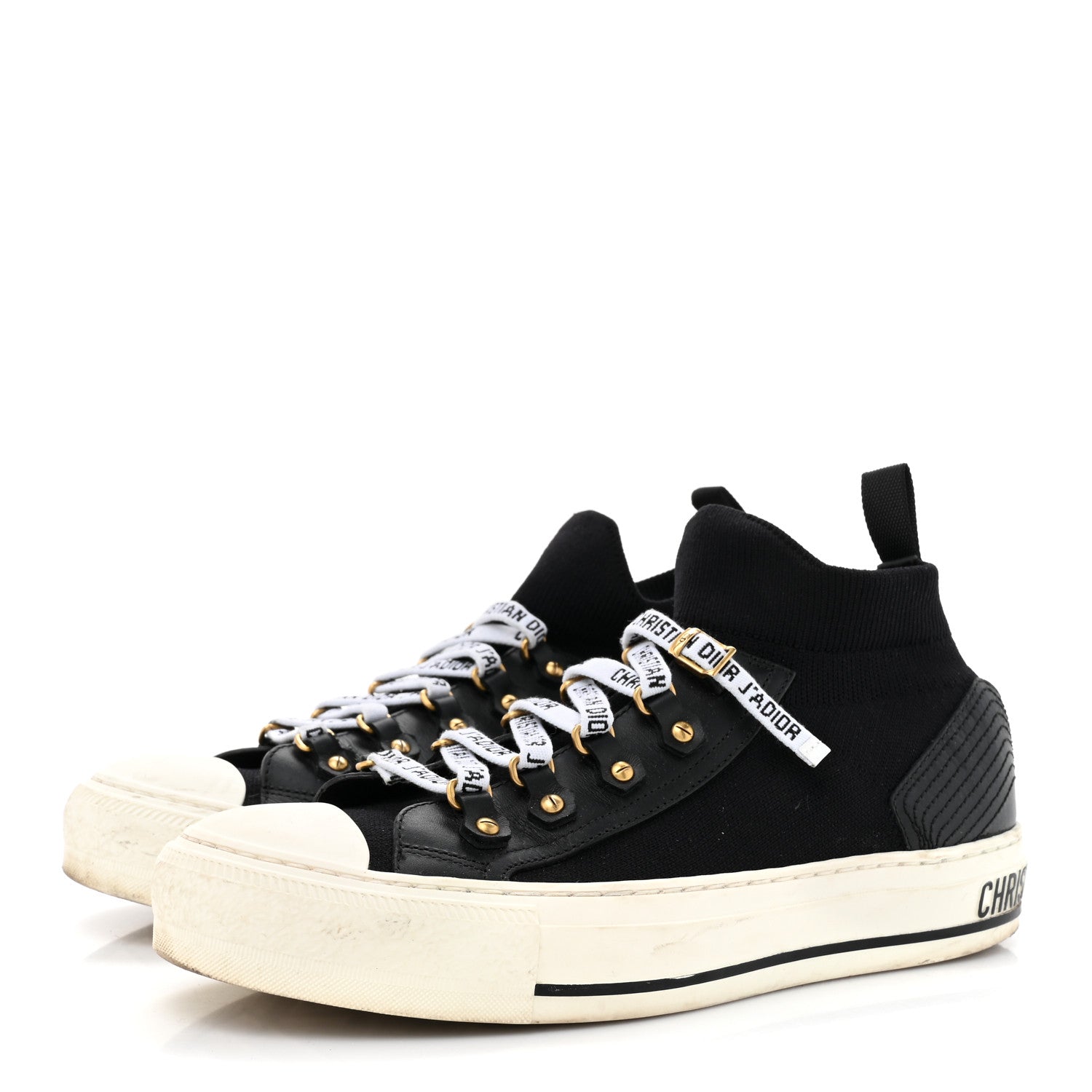 Christian Dior Technical Knit Calfskin Womens Walk'N'Dior High Top Sneakers 38.5 Black 4 of 12